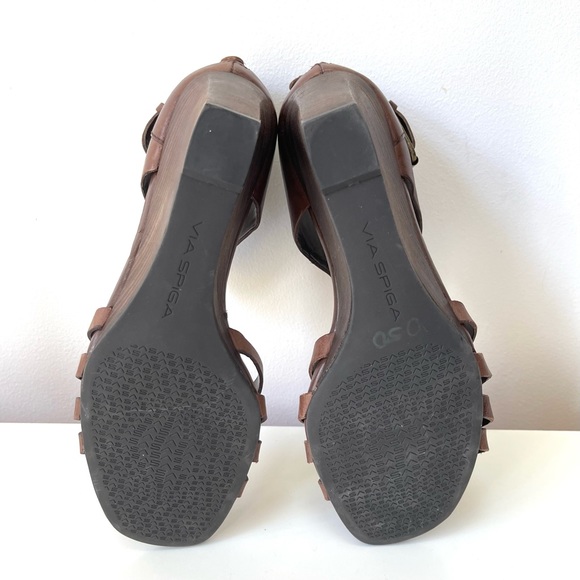 VIA SPIGA BROWN LEATHER WEDGE SANDALS - Picture 6 of 12